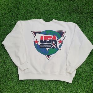 Vintage 90s Basketball Cropped Sweatshirt Medium 23x22 White